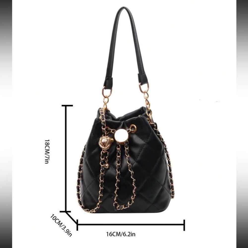 Black Quilted Bucket Crossbody Bag - Picture 9 of 9
